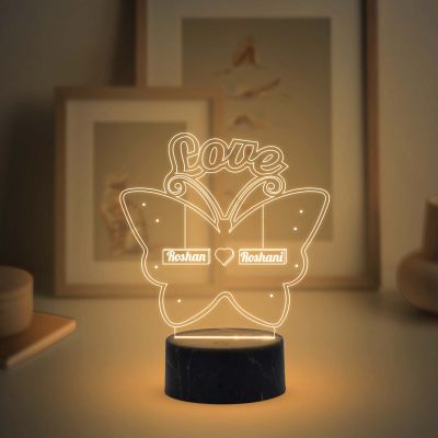 Love Butterfly Night lamp with Warm White Color Customized with Name Gift for Loveable Person